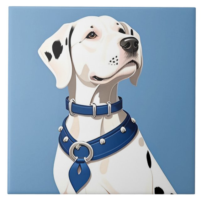 Dalmatiner Hund Med Blått Halsband Kakelplatta (Framsidan)