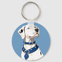 Dalmatiner Hund Med Blått Halsband Nyckelring
