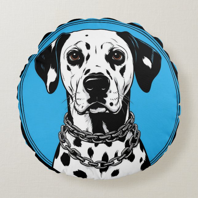Dalmatiner Hund Modern Hundkonst Hem Dekoration Pr Rund Kudde (Framsidan)