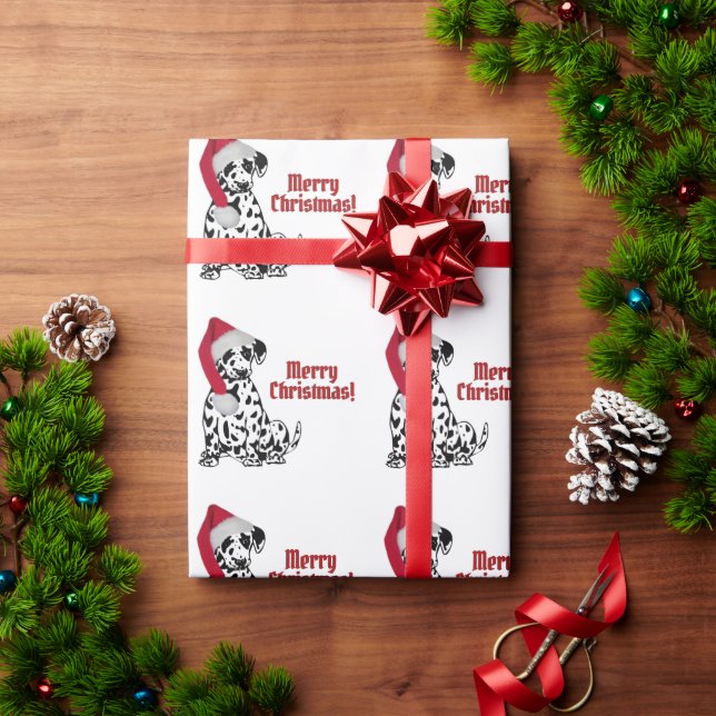 Dalmatiner Hund Röd Strumpmössa God Jul Presentpapper (Julgåva)