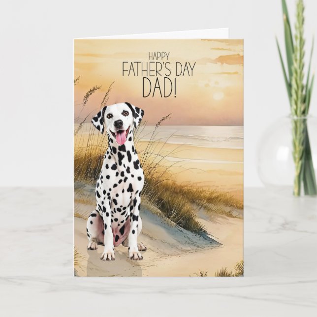Dalmatiner Hund Solnedgång Strand Fars Dag Helgkort (Framsida)