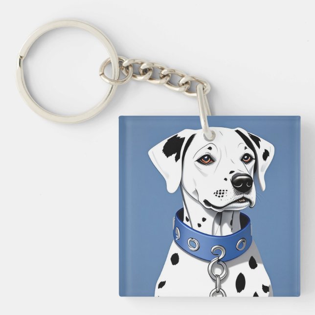 Dalmatiner Hund som bär en blå halsband (Framsidan)