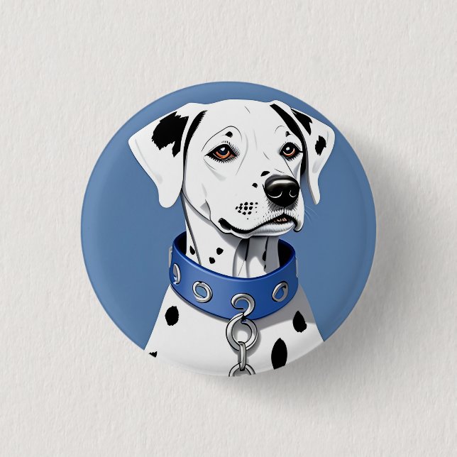 Dalmatiner Hund som bär en blå halsband Knapp (Framsida)