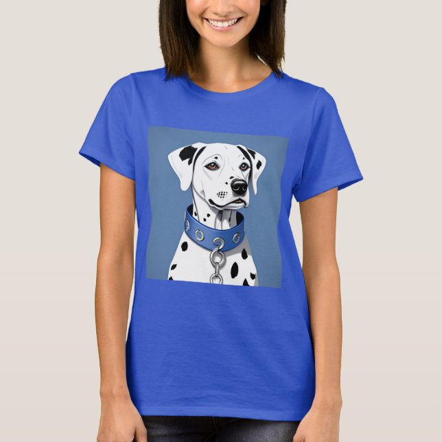 Dalmatiner Hund som bär en blå halsband T Shirt (Framsida)