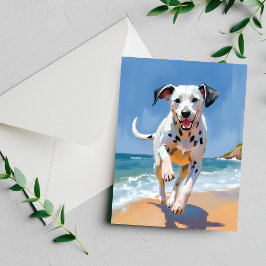 Dalmatiner Hund Strand Vattenfärg Husdjur Målning 