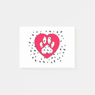 Dalmatiner Hund Tassavtryck i Rött Hjärta Post-it Block