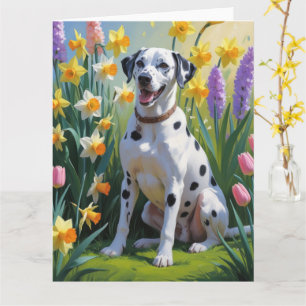 Dalmatiner Hund Vårblommor Målning Kort