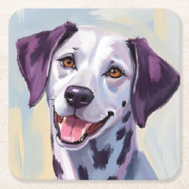 Dalmatiner | Hund Vattenfärg Husdjursmålning Underlägg Papper Kvadrat