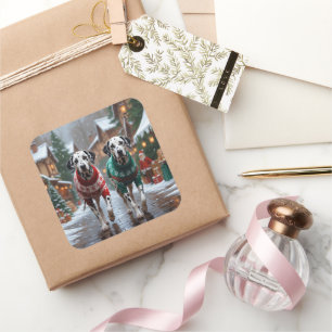 Dalmatiner Hundar Jul Snö Högtid Fyrkantigt Klistermärke