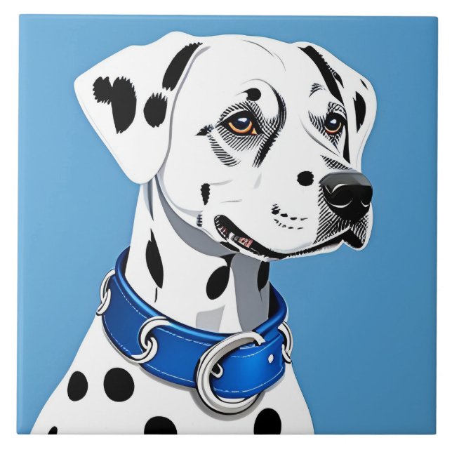 Dalmatiner Hundporträtt Med Blått Halsband Kakelplatta (Framsidan)