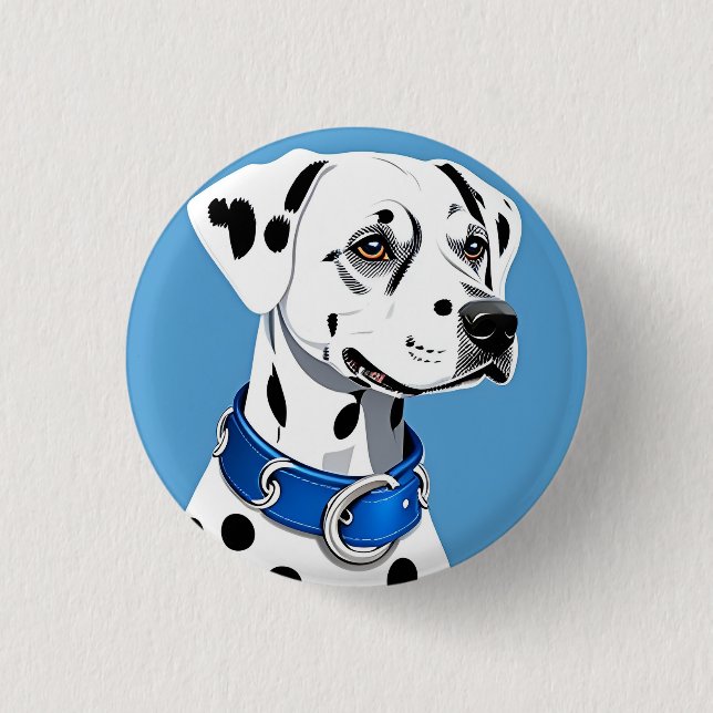 Dalmatiner Hundporträtt Med Blått Halsband Knapp (Framsida)