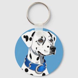 Dalmatiner Hundporträtt Med Blått Halsband Nyckelring