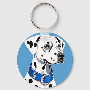 Dalmatiner Hundporträtt Med Blått Halsband Nyckelring