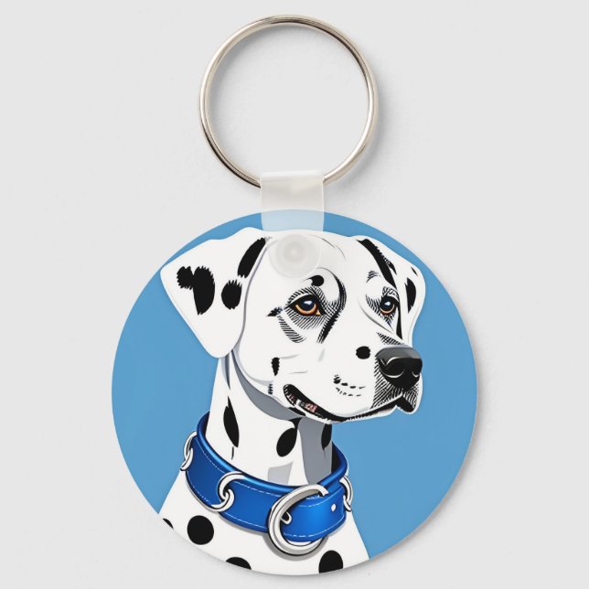 Dalmatiner Hundporträtt Med Blått Halsband Nyckelring (Framsida)