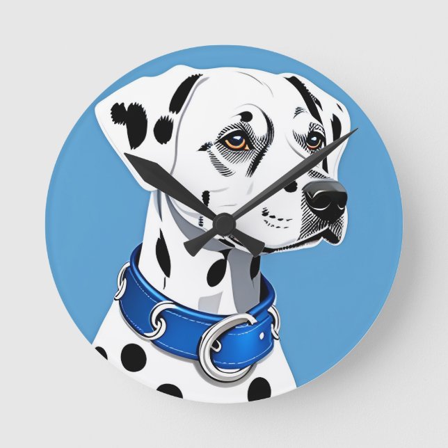 Dalmatiner Hundporträtt Med Blått Halsband Rund Klocka (Framsida)