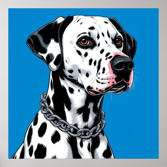 Dalmatiner Hundporträtt Mot Blå Bakgrund Poster (Framsidan)