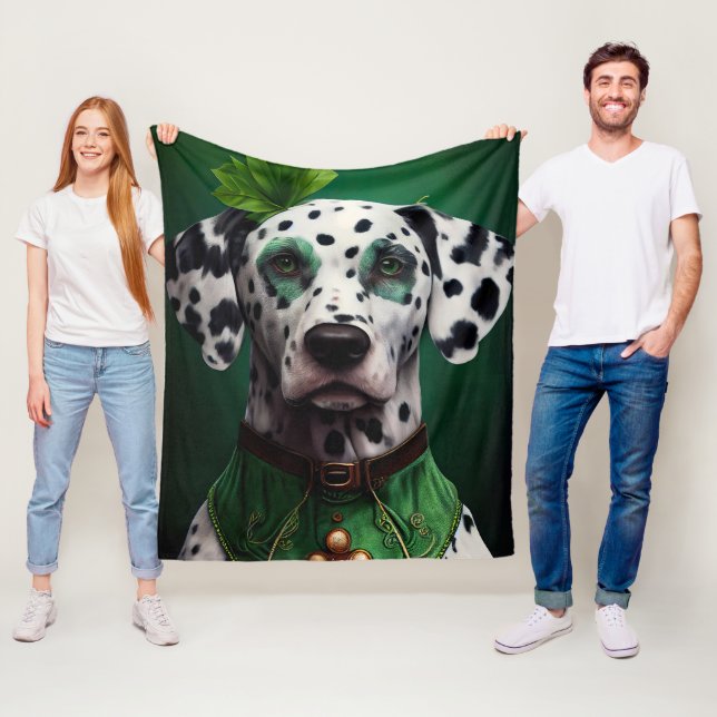 Dalmatiner i St. Patricks dag-kostym Fleecefilt (På plats)