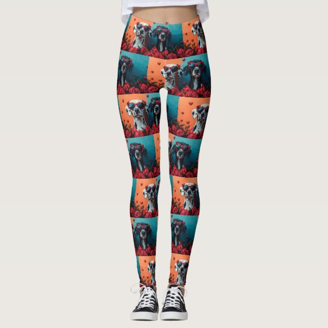 Dalmatiner med hjärtrusor Alla hjärtans dag  Leggings (Framsida)