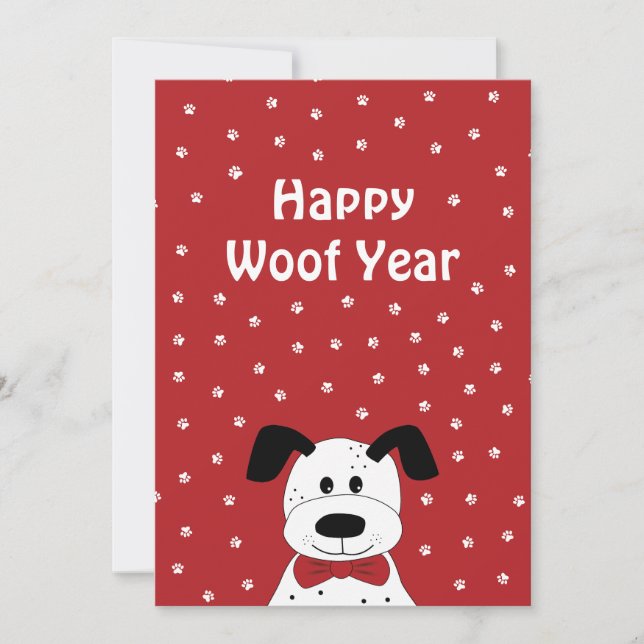 Dalmatiner med slips 'Happy Woof Year' Julkort (Framsida)