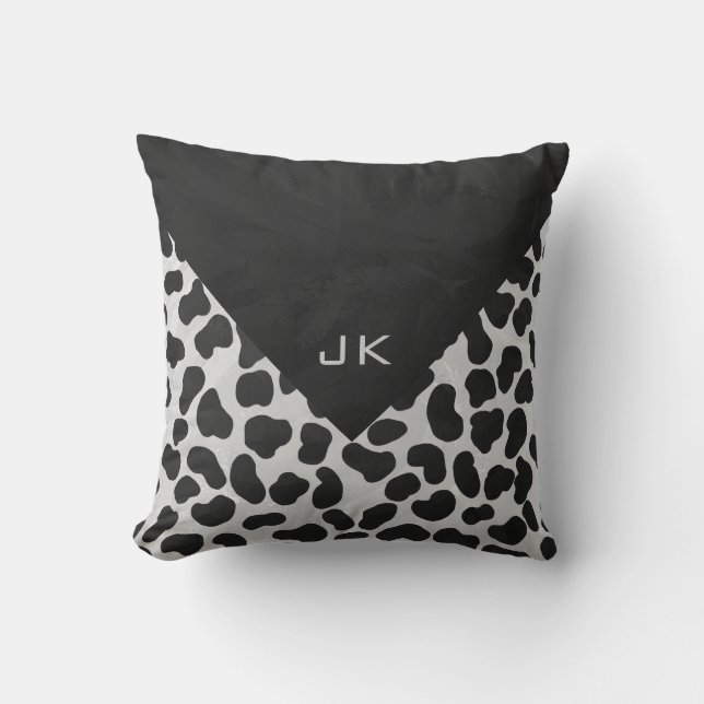 Dalmatiner Monogram Svart och Vita Tryck Kudde (Framsida)