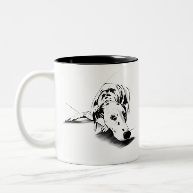 Dalmatiner-mugg – Kaffemugg med handritad fläckig  (Vänster)