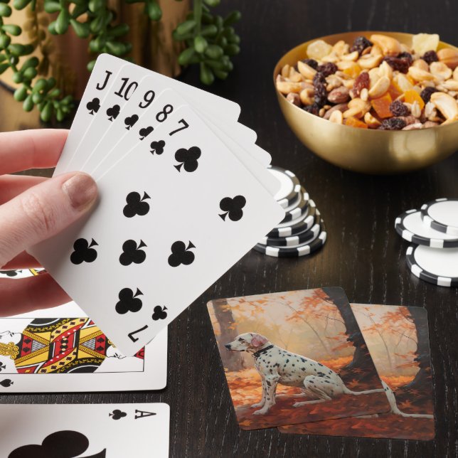 Dalmatiner på höstlöv faller inspirerar casinokort (På plats)