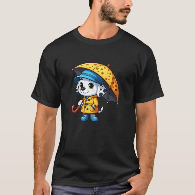 Dalmatiner Paraply Hund Rolig Regnrock T Shirt (Framsida)
