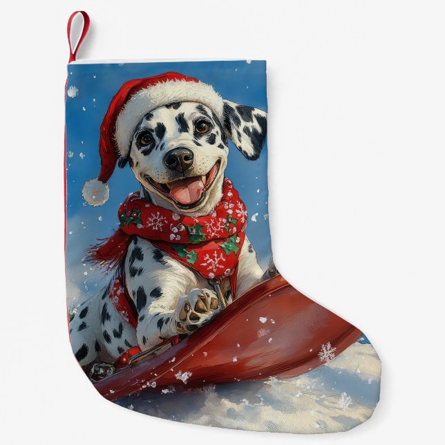 Dalmatinerhund i släde - Låt det snöa jul Liten Julstrumpa (Framsidan)