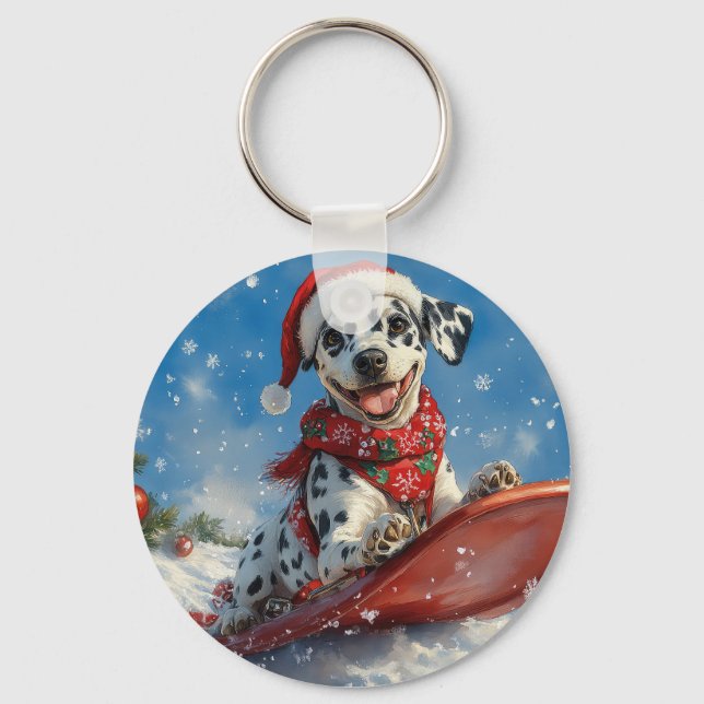 Dalmatinerhund i släde - Låt det snöa jul Nyckelring (Framsida)
