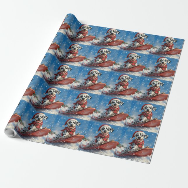 Dalmatinerhund i släde Låt det snöa jul Presentpapper (Utrullad)