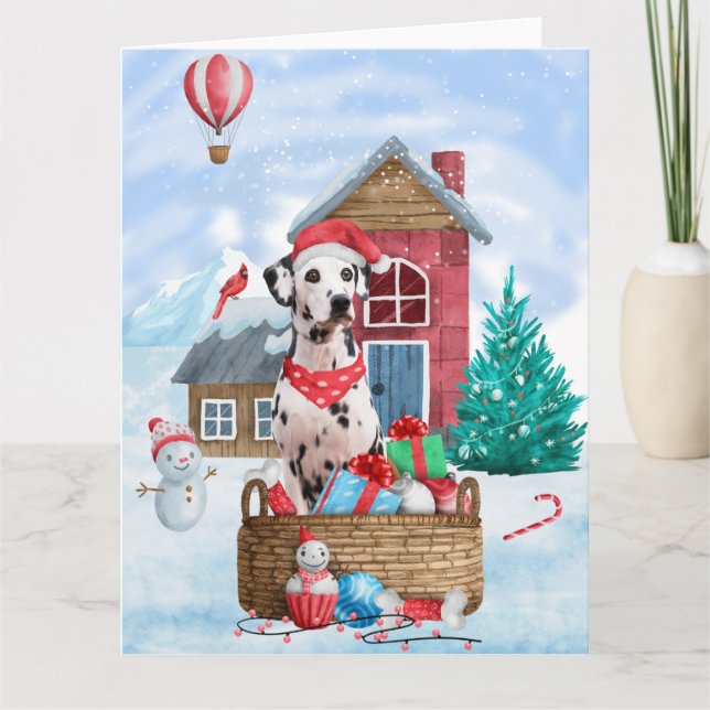 Dalmatinerhund i snö Jul Hundhus Kort (Framsida)