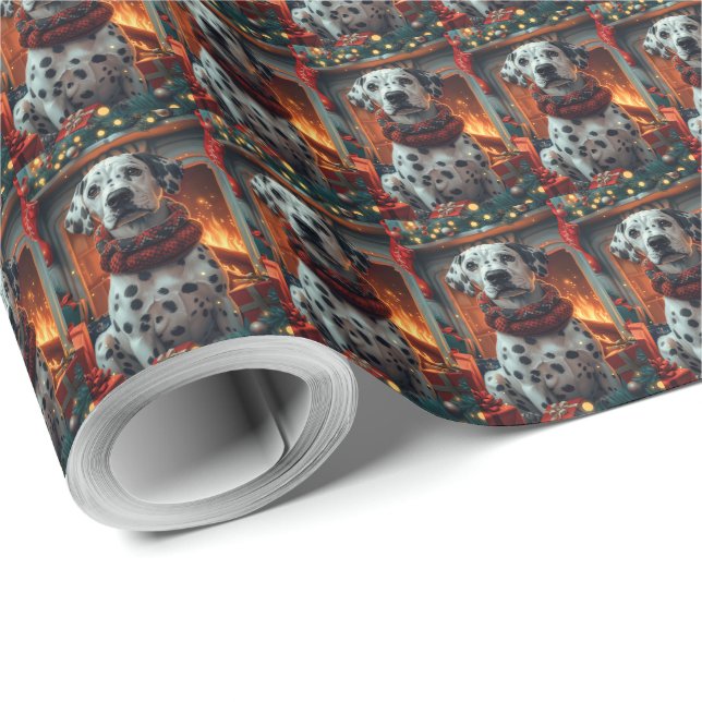 Dalmatinerhund med julklappar öppen spis presentpapper (Rulle Hörn)