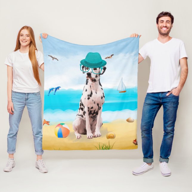 Dalmatinerhund på strand fleecefilt (På plats)