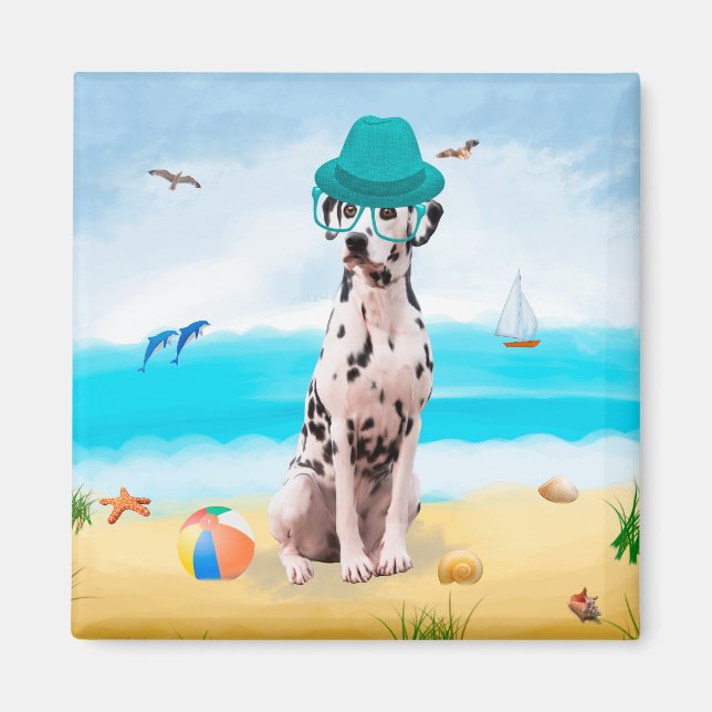 Dalmatinerhund på strand magnet (Framsidan)