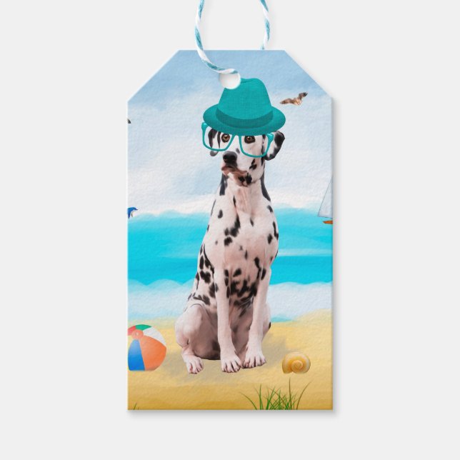 Dalmatinerhund på strand presentetikett (Framsidan)