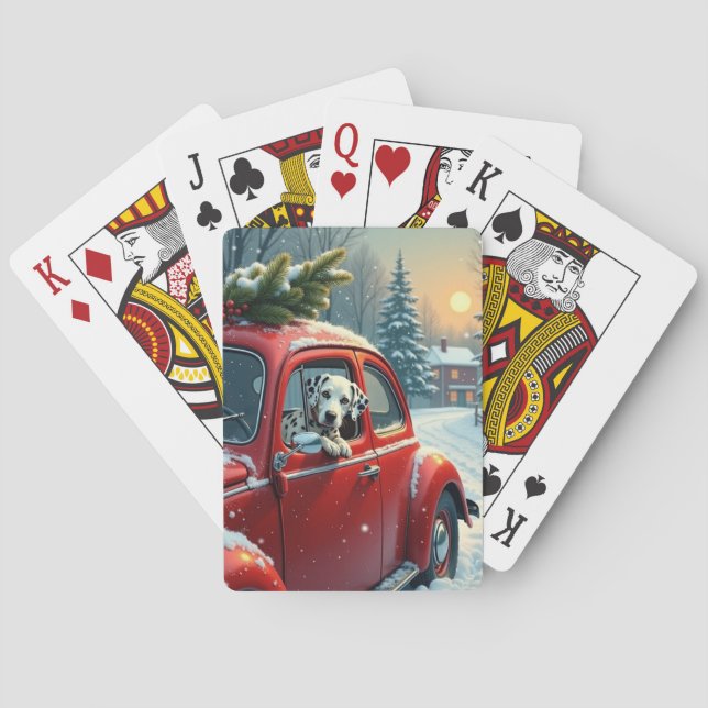 Dalmatinisk snöig bilutflykt julmålning casinokort (Baksidan)