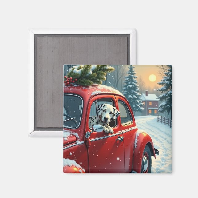 Dalmatinisk snöig bilutflykt julmålning magnet (Front/Back)