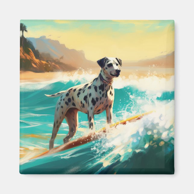 Dalmation Beach Surfing Målning Magnet (Framsidan)