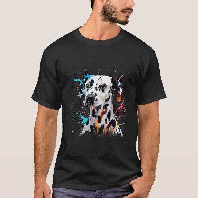 Dalmatisk Art Stänk Paint Abstrakt Färgfläckig Hun T Shirt (Framsida)