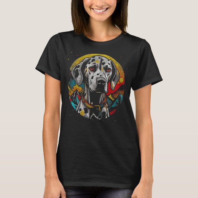 Dalmatisk färgstark illustrationsgrafik för Hund L T Shirt (Framsida)