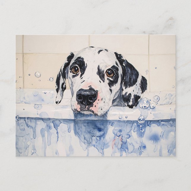 Dalmatisk Hund Bath Time Painting Vykort (Framsida)