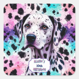 Dalmatisk Hund Rosa Lila Turquise Birthday Fyrkantigt Klistermärke