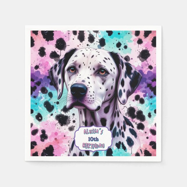 Dalmatisk Hund Rosa Lila Turquise Birthday Pappersservett (Framsidan)