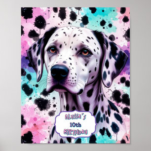 Dalmatisk Hund Rosa Lila Turquise Birthday Poster