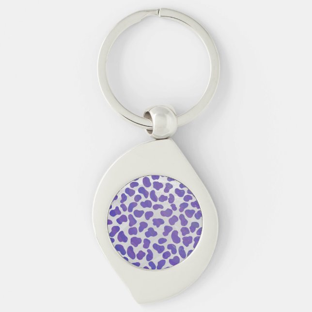 Dalmatisk Lila och vit utskrift Swirl Silverfärgad Nyckelring (Framsidan)