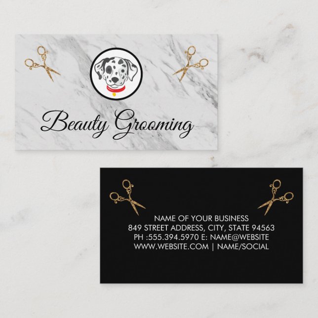 Dalmatisk Logotyp | Hund Groomer Scissors Visitkort (Fram/baksida)