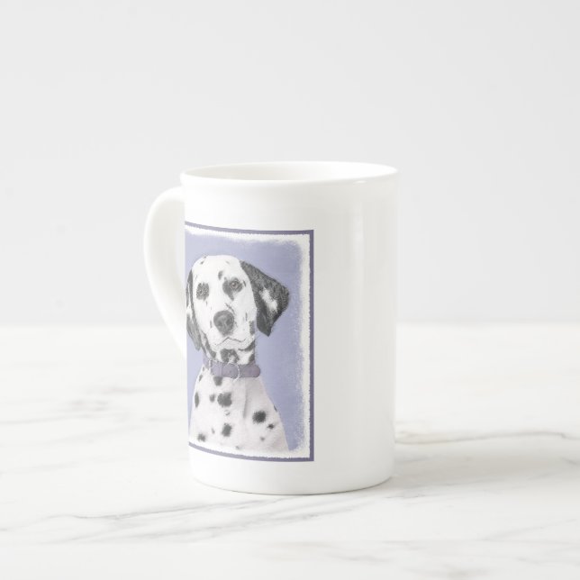 Dalmatisk målning - Cute Original Hund Art Benporslin Mugg (Framsida vänster)