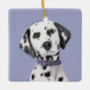 Dalmatisk målning - Cute Original Hund Art Julgransprydnad Keramik