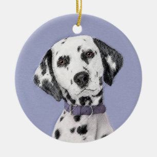 Dalmatisk målning - Cute Original Hund Art Julgransprydnad Keramik
