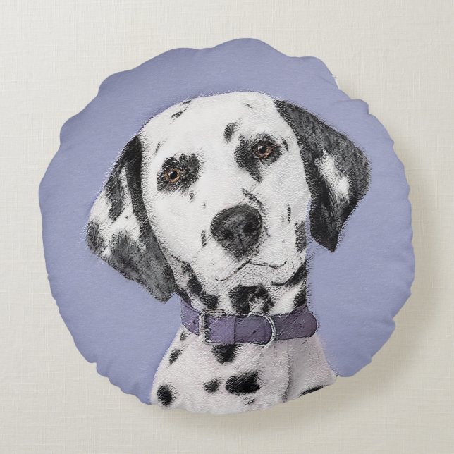 Dalmatisk målning - Cute Original Hund Art Rund Kudde (Baksidan)